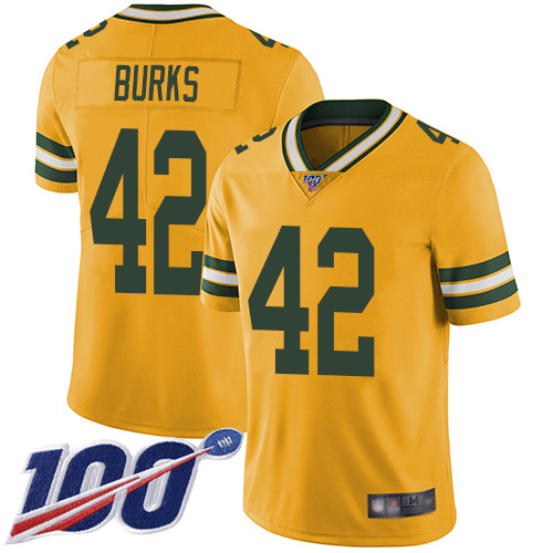 Green Bay Packers Limited Gold Men #42 Burks Oren Jersey Nike NFL 100th Season Rush Vapor Untouchable->women nfl jersey->Women Jersey